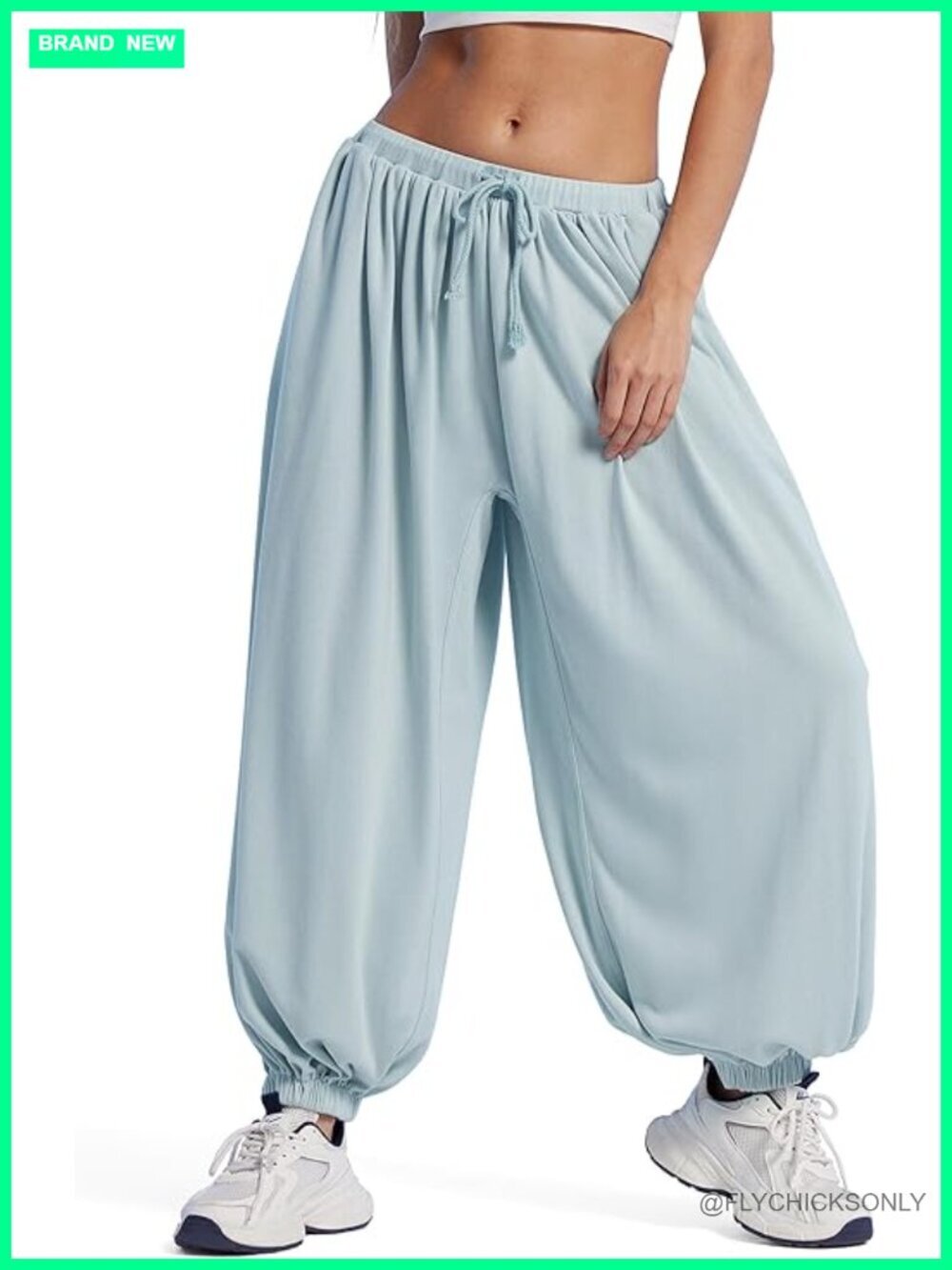Women Pleated Balloon Pants Elastic Waist Baggy Harem Pant Comfy Loose Casual